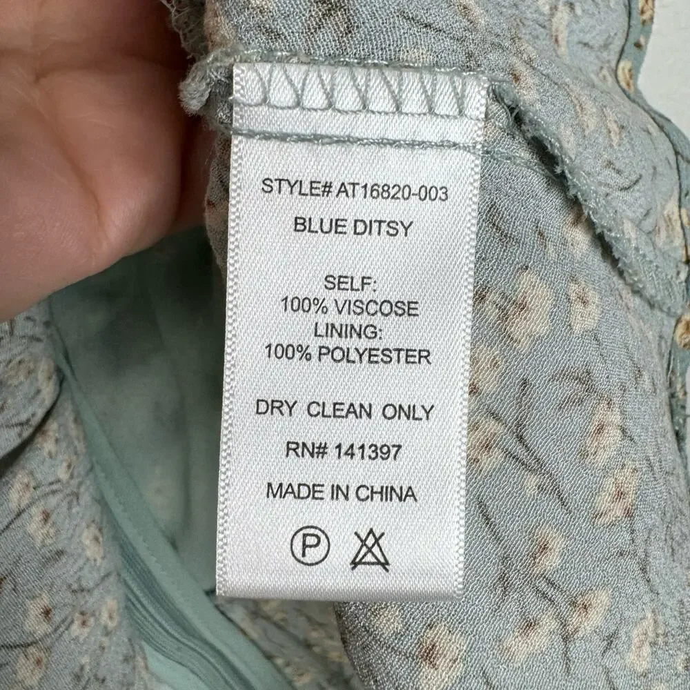 ASTR The Label Blue Ditsy Floral Cropped Peplum Ruched Top Puff Sleeve Size S